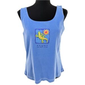 iCanToo Aruba Lizard Tank Top with Bra Shelf, Garment Washed Blue, Size Large
